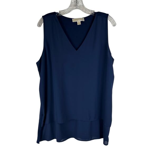 Michael Michael Kors Womens Sleeveless Blouse Size XL Blue V-Neck - Picture 1 of 6